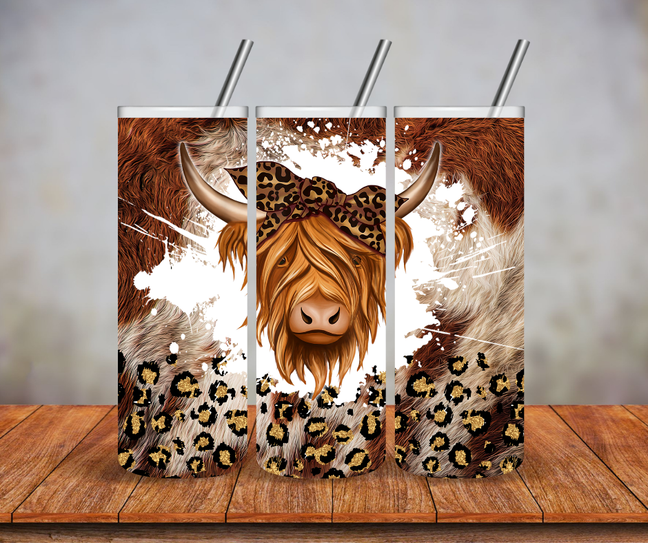 Highland Cow Furry Leopard Tumbler