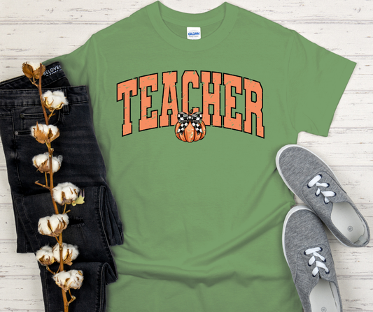 Distressed Pumpkin Teacher Adult T-Shirt